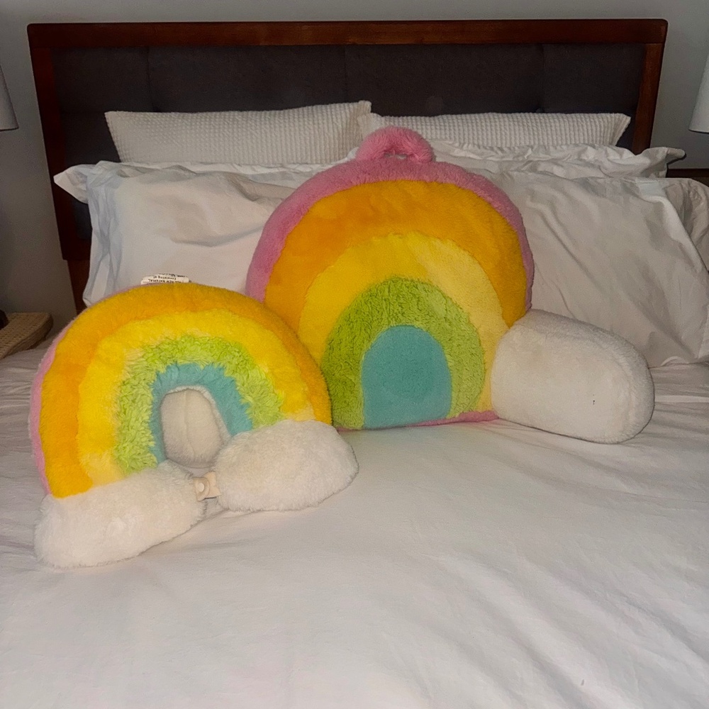 IScream (2) SET Plushy Rainbow 'Husband' lounge pillow and  Neck Pillow